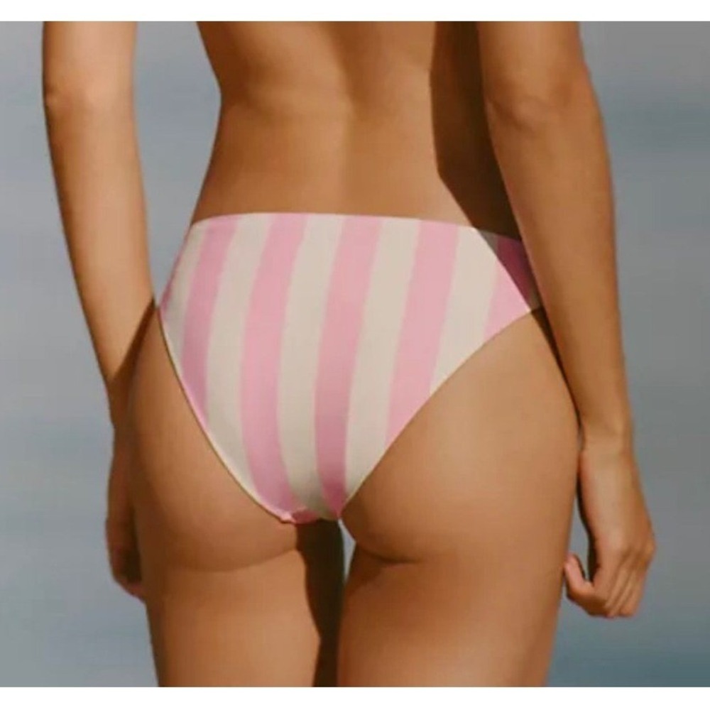 Victoria's Secret High Waisted‎ Bikini Bottom Size L Pink White Stripe Swim NWT